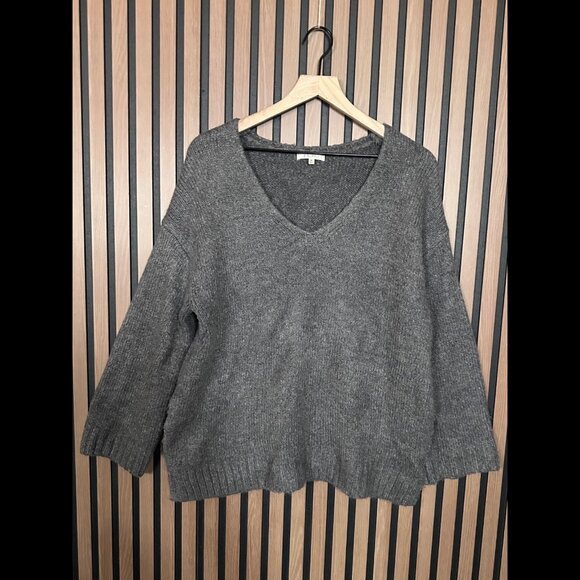 Z Supply Sweater Medium Womens Gray Pullover V Neck Crotchet Knit Stretch - Picture 1 of 7
